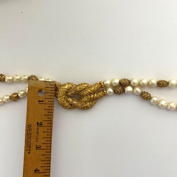Vintage 1988 FM Double-Strand Faux Pearl Gold Tone Braided Necklace - Picture 9 of 11